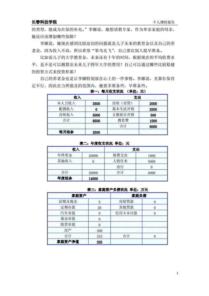 个人理财报告(个人理财报告500字)